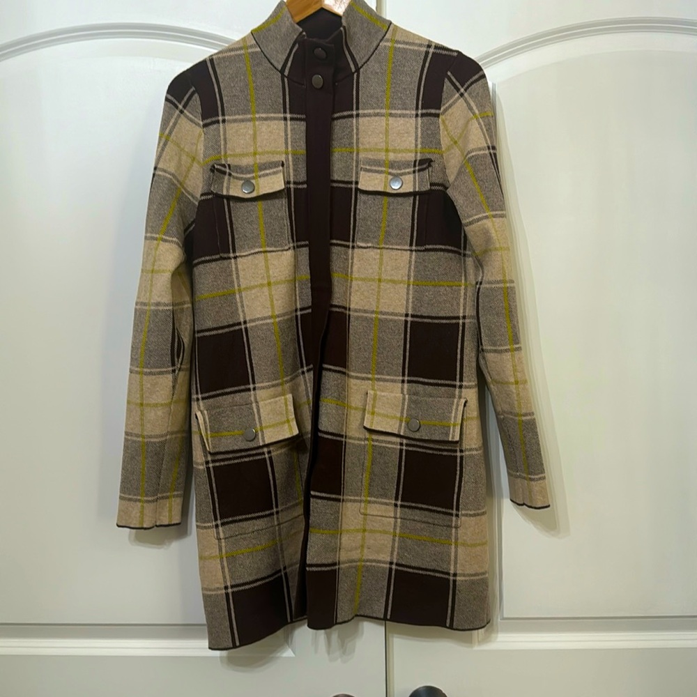 Max Studio Plaid Cardigan - Brown and Cream